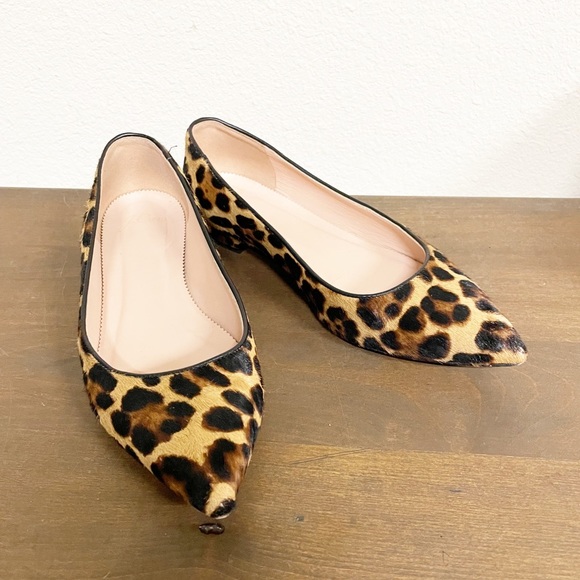 J Crew Pointed-toe flats in leopard calf hair
